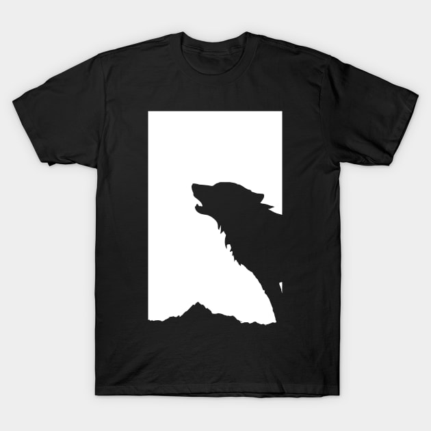 Minimalist Wolf Design - Howling Wolf Art- Wolf Lover - Howling Wolf Gift T-Shirt by ballhard